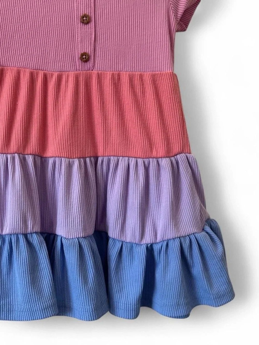 18M Girl Short Sleeve Dress Color Block Ribbed Knit Ruffle Hem Picapino EUC